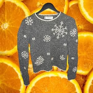 Marsh Landing Petites Gray Snowflake Wool Blend Sweater Size PS